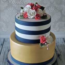 Navy and White Stripe and Gold Shimmer