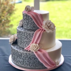 Grey Buttercream with Pink Swag