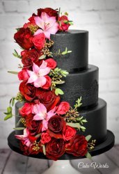 Black Buttercream with Flower Cascade
