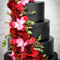 Black Buttercream with Flower Cascade