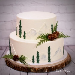 Shadowed buttercream Mountains with Pine accents