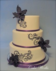 Deep Purple Lilies and Black Scrolls