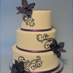 Deep Purple Lilies and Black Scrolls