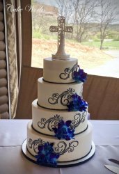 Blue Orchids with Black Scrolls