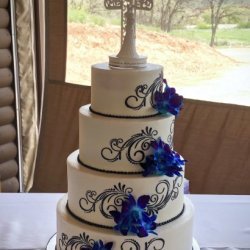 Blue Orchids with Black Scrolls