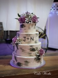 Birch Tree with Lavender Roses