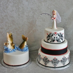 Fishing Bride with Walleye Groom's Cake