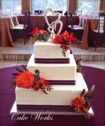 Plum Ribbon and Fresh Fall Flowers on Buttercream