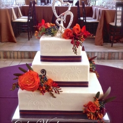 Plum Ribbon and Fresh Fall Flowers on Buttercream