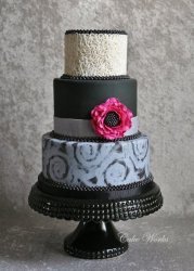 Handpainted Swirls and Pink Flower - Featured in Cake Central Magazine