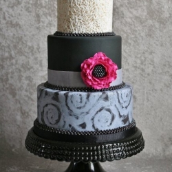 Handpainted Swirls and Pink Flower - Featured in Cake Central Magazine